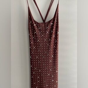Chic Brown Backless Dress with Embellishments